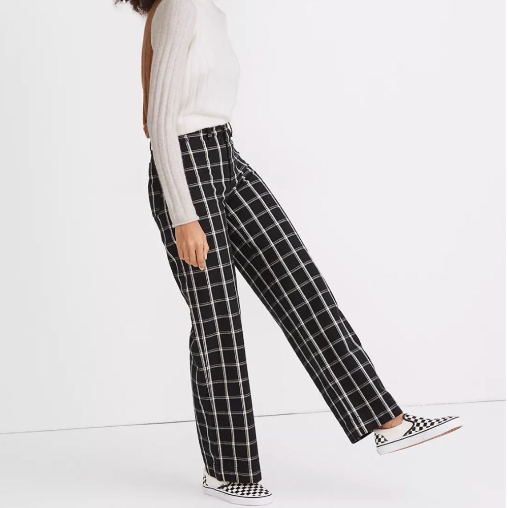 NWT Madewell Slim Emmett Wide-Leg Windowpane Pants | 27 | Black | MB440